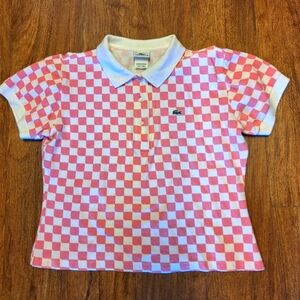 New 'LACOSTE' Pink and White Checkered Shirt- Made in France- Sz 40 (USA - 8)